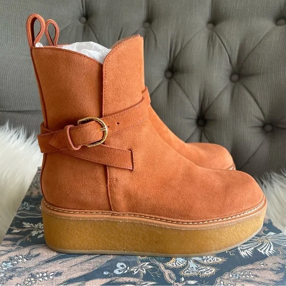 Ulla Johnson Lennox Ankle Buckle Boots in Terracotta Suede EU37 US7 - Picture 1 of 16